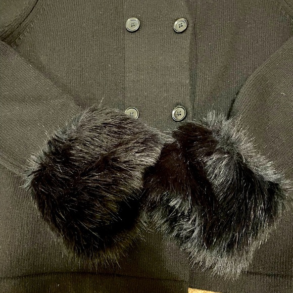 Banana Republic Black Buttoned Sweater with Faux Fur Cuffs - Picture 3 of 5